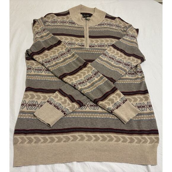 Tasso Elba Men's Sweater Size M Cotton Viscose Cashmere Silk Fair Aisle Nordic - Picture 7 of 12